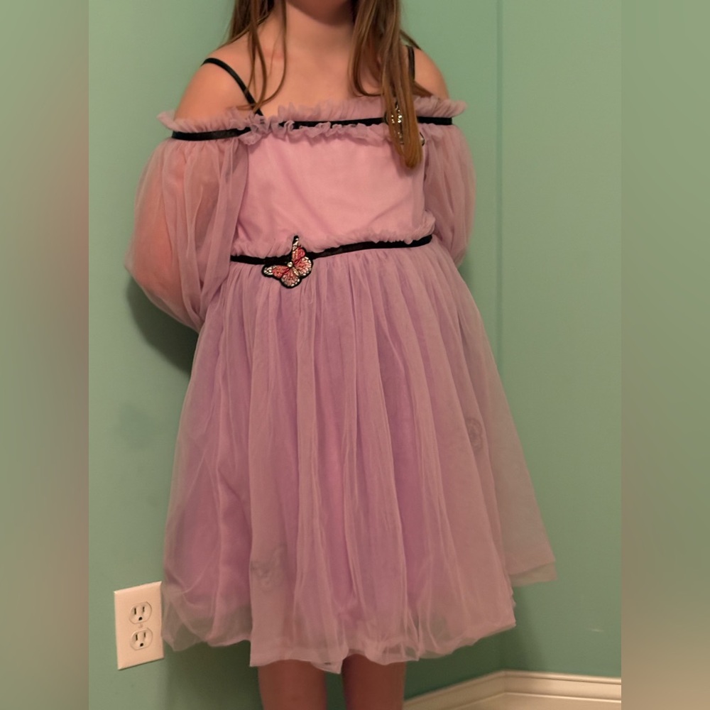 Lola + The Boys Pink Tulle Off-Shoulder Butterfly Dress